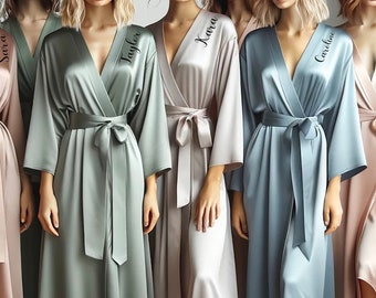 Unique Slanted Custom Names Bridesmaid Robes | 35 colors available | Unlimited Customization: Color/Design/Size | Bridal Party Satin Robes