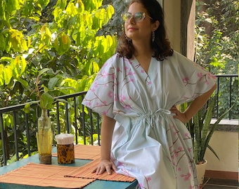 Cherry Blossom Kaftan - Pajamas to live in, beachwear Caftan, spa robe..make great Anniversary or Birthday gifts, new mom Gift