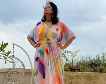 Painter's Palette "Timeless" Style Caftan | Soft Jersey Knit Organic Cotton | Perfect Loungewear House Dress | Long Maxi Dress