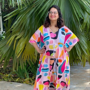 Forever Abstract "Timeless" Style Caftan | Soft Jersey Knit Organic Cotton | Perfect Loungewear House Dress | Long Maxi Dress