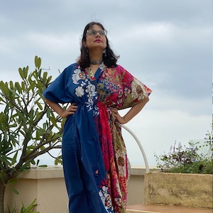 Vibrant Foliage Caftan - Softest Cotton free flowing kaftan dress - Perfect as house dress, lounge wear, beachwear, muumuu, mumu