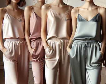 Personalized Bridesmaid Cami Shirts - 35 colors available - Any Custom color possible - Sizes Xsmall-4XL - Camisole Set with shorts or pants