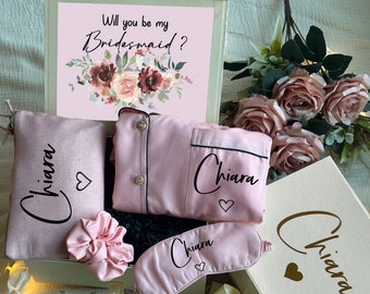 Blush & Marsala Themed Personalized Bridesmaid Proposal Box or Thank you Gift Box with Ruffle Robes or Pjs, Will You Be My Bridesmaid Box