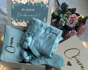 Silver Sage & Blush Theme Personalized Bridesmaid Proposal Box or Thank you Gift Box with Ruffle Robes or Pjs, Will You Be My Bridesmaid Box