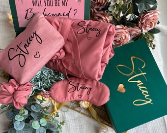Terracotta & Green Themed Personalized Bridesmaid Proposal Box or Thank you Gift Box with Ruffle Robes or Pjs, Will You Be My Bridesmaid Box
