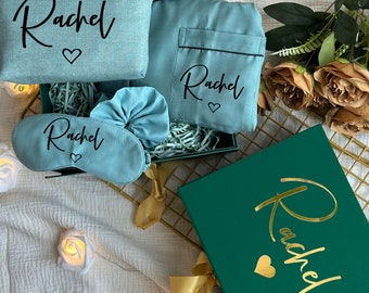 Dusty Sage & Green Themed Personalized Bridesmaid Proposal Box or Thank you Gift Box with Ruffle Robes or Pjs, Will You Be My Bridesmaid Box