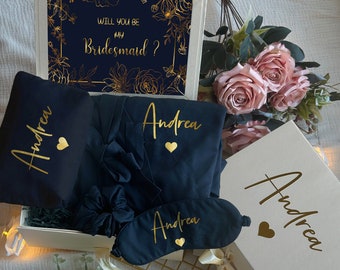 Black Gold Personalized Bridesmaid Proposal Box or Thank you Gift Box with Ruffle Robes or Pjs, Will You Be My Bridesmaid Box, Name Gift Box