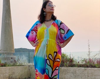 Bold and Beautiful "Timeless" Style Caftan | Soft Jersey Knit Organic Cotton | Perfect Loungewear House Dress | Long Maxi Dress