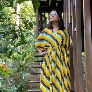 Slant Lines Caftan - Softest Cotton free flowing kaftan dress - Perfect as house dress, lounge wear, beachwear, muumuu, mumu