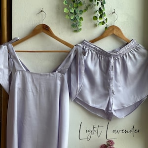 All shades of Purple Silk Tie Knot Tank Top Style Pj Sets | Unlimited Customization: Color/Design/Size | Bridal Party Satin PJs - Lilac Pjs