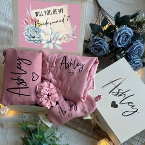 Succulents Desert Themed Personalized Bridesmaid Proposal Box or Thank you Gift Box with Ruffle Robes or Pjs, Will You Be My Bridesmaid Box image 1