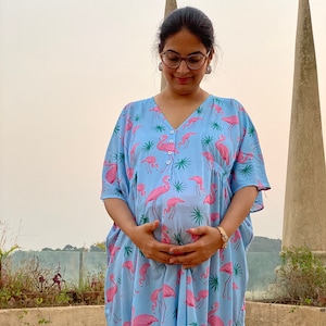 Flamingo Tales Maternity &quot;Stunningly Simple&quot; Caftan | Jersey Knit Organic Cotton | Maternity House Dress | Nursing Dress | Hospital Gown