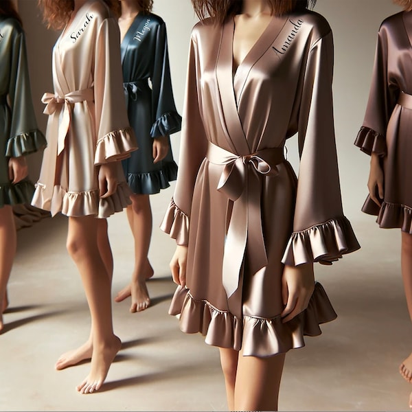 Unique Slanted Custom Names Bridesmaid Robes | 35 colors available | Unlimited Customization: Color/Design/Size | Bridal Party Satin Robes