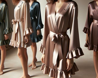 Unique Slanted Custom Names Bridesmaid Robes | 35 colors available | Unlimited Customization: Color/Design/Size | Bridal Party Satin Robes