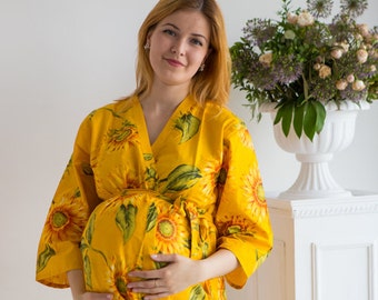 Yellow Sunflower Patterend Maternity Robe | Hospital Gown, Delivery Robe, labor gown, delivery gown, nursing robe, Pregnancy Robe