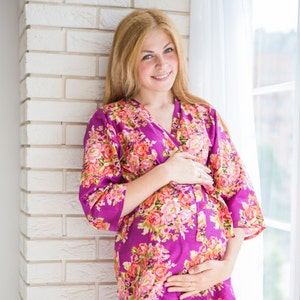 Purple Floral Posy Patterend Maternity Robe | Hospital Gown, Delivery Robe, labor gown, delivery gown, nursing robe, Pregnancy Robe