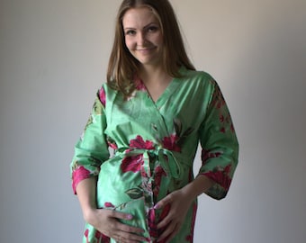 Mint Fuchsia Floral Maternity Robe Hospital Gown Delivery Robe labor gown delivery gown,nursing mothers,to be moms,Pregnancy Robe