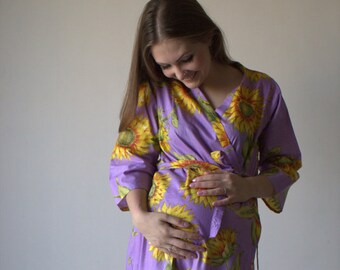 Lilac Sunflower Ankle length Maternity Robe Hospital Gown Labor gown Delivery gown nursing mothers to be moms Pregnancy robe