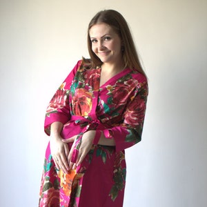 Magenta Large Floral Ankle length Maternity Robe Hospital Gown Labor gown Delivery gown nursing mothers to be moms Pregnancy robe Long Robe