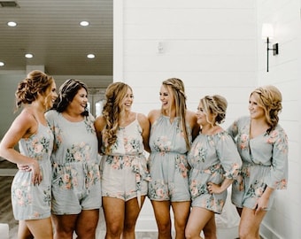 Silver Floral Rompers By Silkandmore - Bridesmaids Gifts, Bridesmaids Rompers, Bridal Party Rompers, Getting Ready Rompers, Playsuits