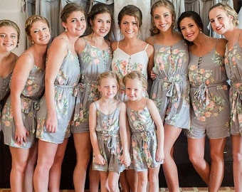 Gray Belted Slip Style Rompers By Silkandmore - Dreamy Angel Song pattern - Bridesmaids Gifts, Bridesmaids Rompers, Bridal Party Rompers