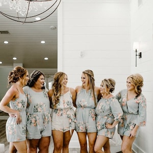 Silver Floral Rompers By Silkandmore Bridesmaids Gifts, Bridesmaids Rompers, Bridal Party Rompers, Getting Ready Rompers, Playsuits image 1