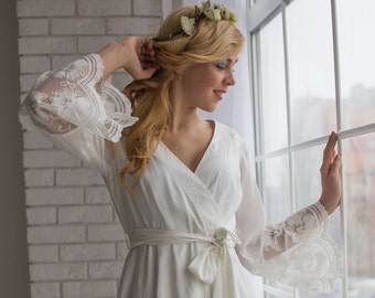 Lace Trimmed Bridal Robe from my Paris Inspirations Collection - Floral Scalloped Long Lace Cuffs