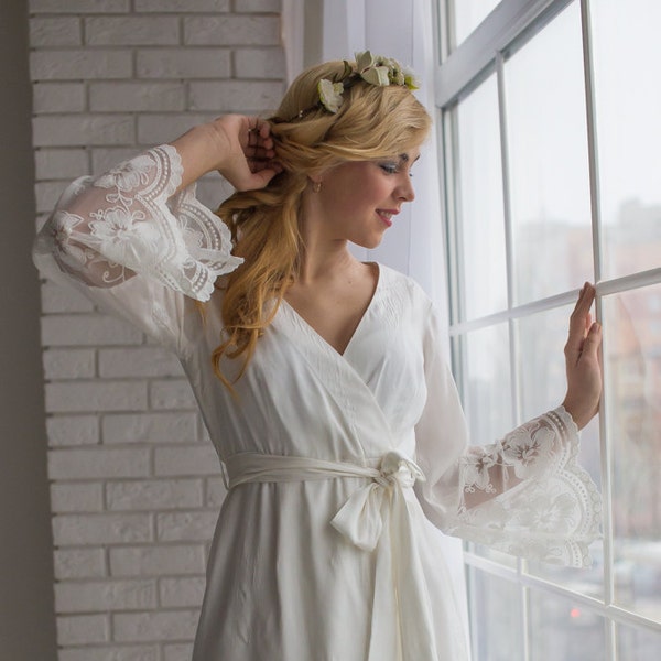 Lace Trimmed Bridal Robe from my Paris Inspirations Collection - Floral Scalloped Long Lace Cuffs