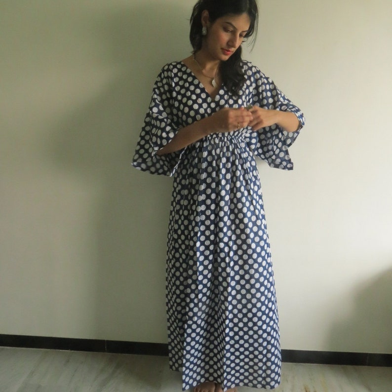 Buy Butterfly Sleeves Empire Waist Dots Kaftan Dress Summer Dress, Long