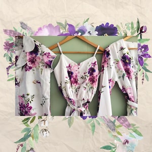 Whimsical Shades of Purple - Hand-drawn Watercolor Purple Flowers Pattern - Robes / Pjs / Rompers - Bridesmaids Getting Ready Outfits