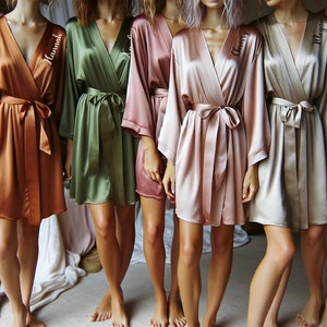 Unique Slanted Custom Names Bridesmaid Robes | 35 colors available | Unlimited Customization: Color/Design/Size | Bridal Party Satin Robes