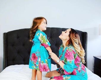 Teal Baby Mommy Matching Robe Kimono Robes, Perfect Baby shower gift, hospital and maternity gowns Kids robes, Photoprops, Mom and Me Robes