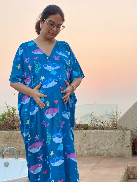 Underwater Utopia Maternity Stunningly Simple Caftan | Jersey Knit Organic Cotton | Maternity House Dress | Nursing Dress | Hospital Gown