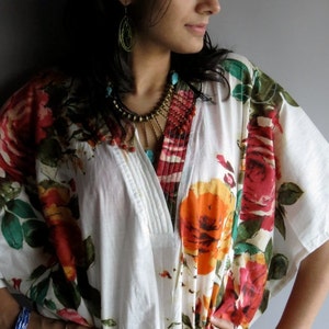 White Floral Kaftan Dress - Perfect for outings, lounges, Vintage look Kaftan, beaches, spa robes, to be mums, gift for her