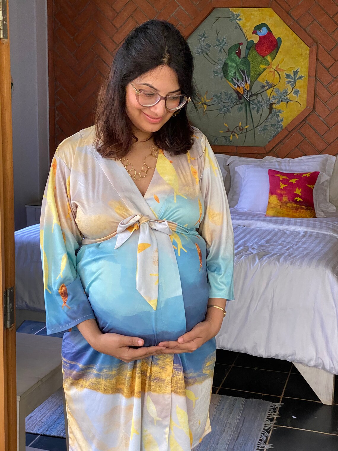 teal maternity robe
