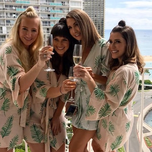 Premium Blush Bridesmaids Robes - Tropical Delight Pattern - Palm Leaves - Soft Rayon Fabric - Better Design - Perfect getting ready robes