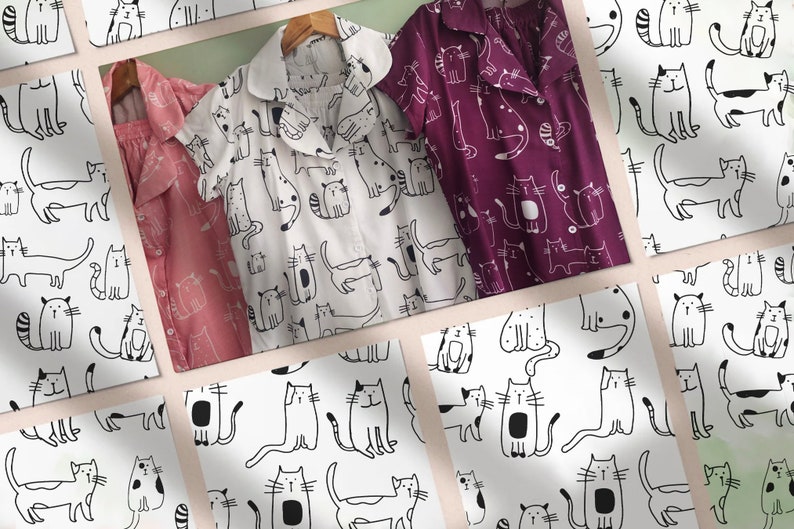 Feline Friends. Handdrawn Cute Cats Pattern Robes / Pjs / Etsy