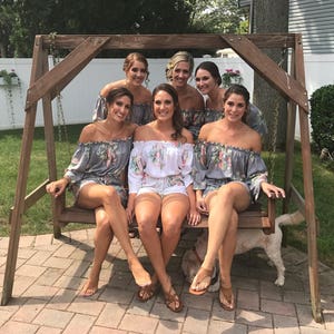 Gray Off the shoulder Rompers By Silkandmore Dreamy Angel Song pattern Bridesmaids Gifts, Bridesmaids Rompers, Bridal Party Rompers 画像 2