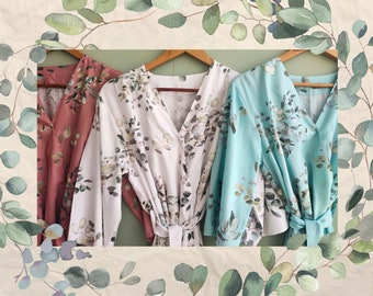 Eucalyptus Love - Hand-drawn Watercolor Eucalyptus Leaves Bouquet Pattern - Robes / Pjs / Rompers - Bridesmaids Getting Ready Outfits