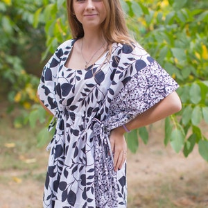 Side Strings Sweet Kaftan Style in Classic White Black pattern in Color | Bohemian Caftan, Perfect for Loungewear, Beach Cover up