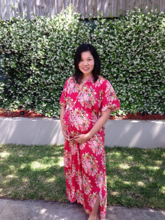 Only Front Buttoned Hospital Gown Delivery Kaftan Red Perfect as