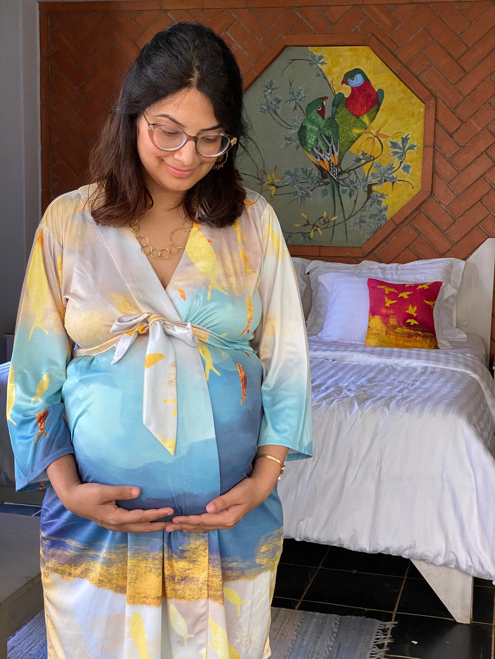 teal maternity robe