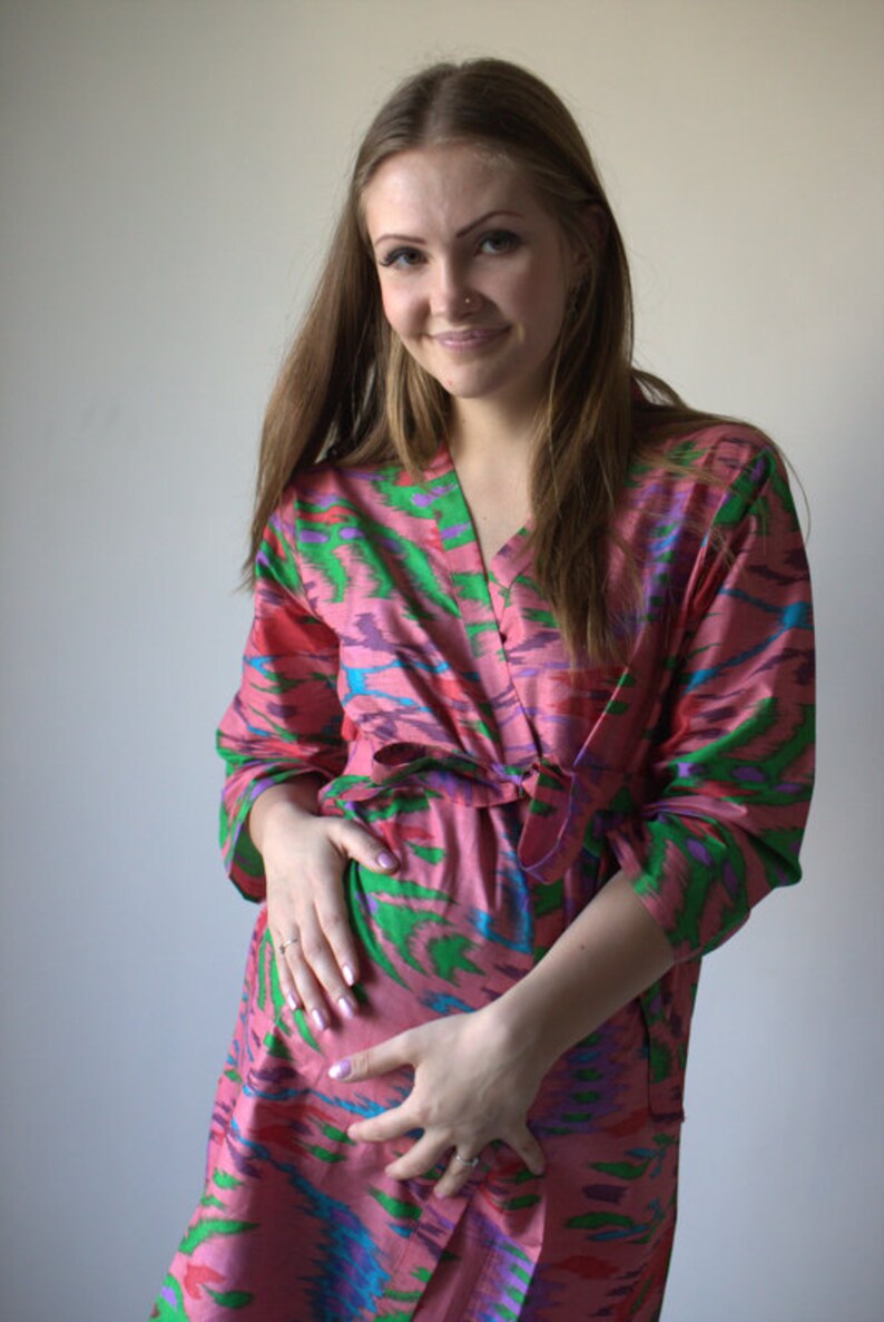 Coral Ikat Aztec Maternity Robe Hospital Gown Delivery Robe Etsy