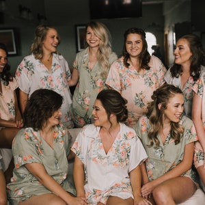 Pjs in your wedding colors Blush and Grayed Jade Mismatched PJs Notched Collar Style Pj Sets Bridesmaids Pjs Getting Ready Pjs image 4