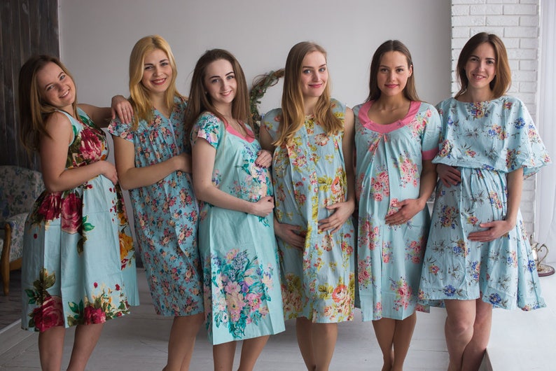 Hospital Gowns Delivery Gowns Light Blue Birthing Gowns Nursing Gowns Feeding Gowns Silkandmore Maternity Maternity Gown Labor Gowns