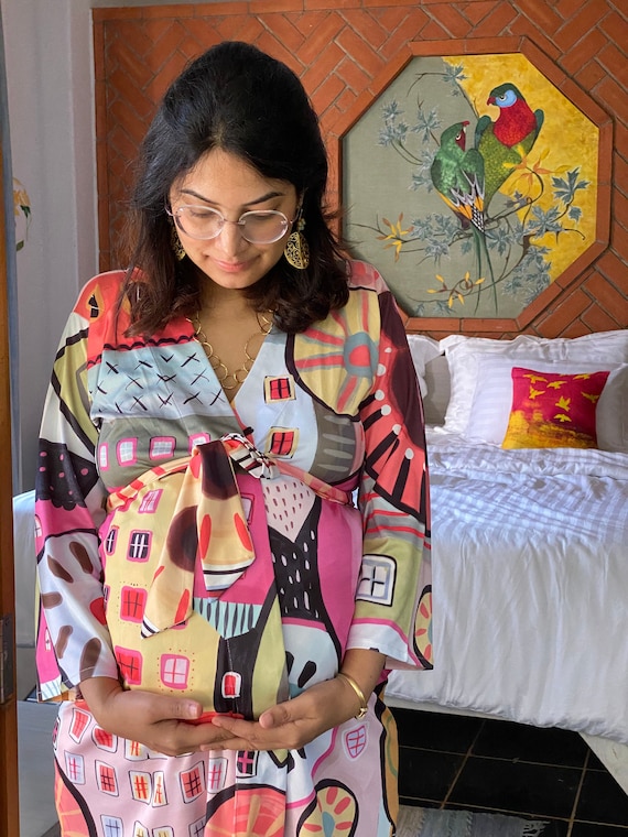 Summer in the City Maternity Robe | Softest Jersey Knit Organic Cotton | Hospital Gown | Nursing Gown | Feeding Robe | Robe