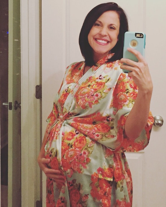 Mint Silk Front Buttoned Hospital Gown Delivery Kaftan Perfect as