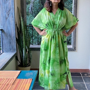 Watercolor Splash Caftan - Softest Cotton free flowing kaftan dress - Perfect as house dress, lounge wear, beachwear, muumuu, mumu