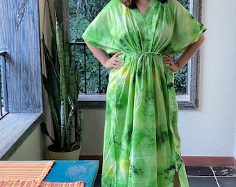 Watercolor Splash Caftan - Softest Cotton free flowing kaftan dress - Perfect as house dress, lounge wear, beachwear, muumuu, mumu