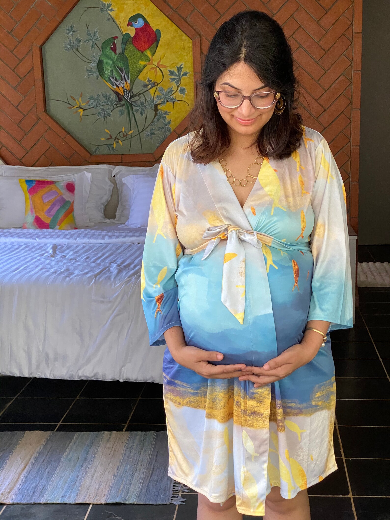 teal maternity robe